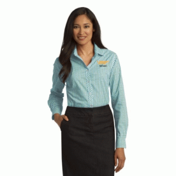 Port Authority Ladies Long Sleeve Gingham Easy Care Shirt.