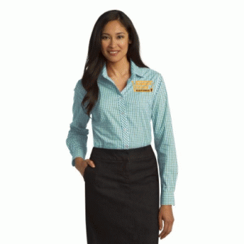 Port Authority Ladies Long Sleeve Gingham Easy Care Shirt.